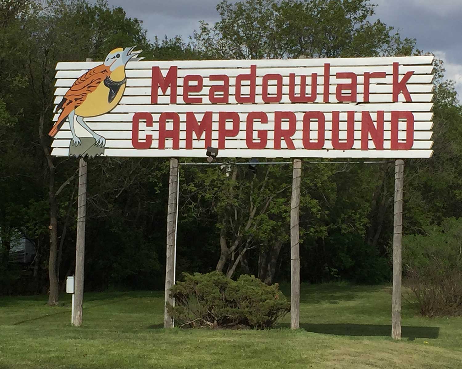 Sign at entrance to Meadowlark Campground in Brandon, Manitoba